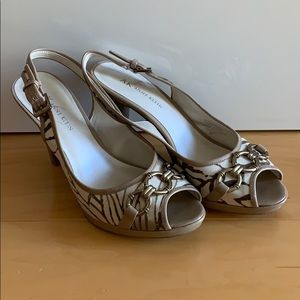 Peep Toe Anne Klein Tan Heels with Buckle
